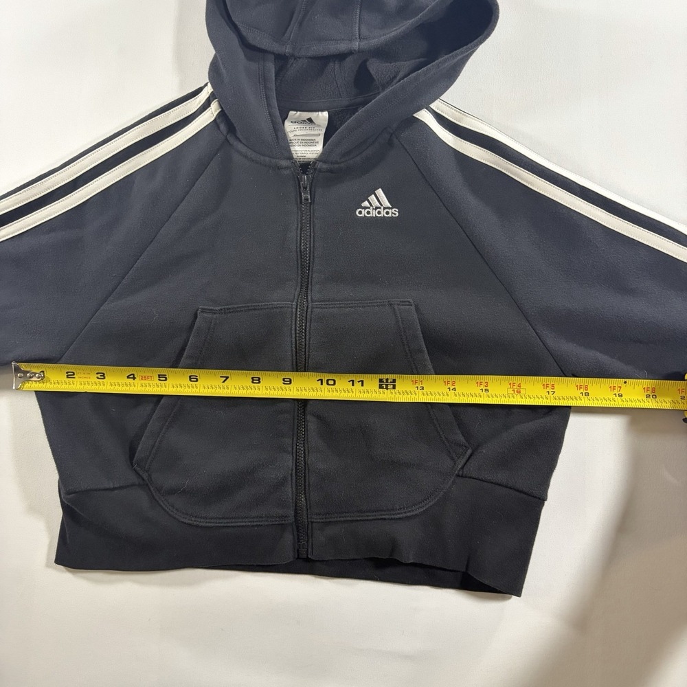 Adidas Youth Girls XS 6/6X Black Full-Zip Hooded Sweatshirt 3-Stripe - Picture 2 of 7